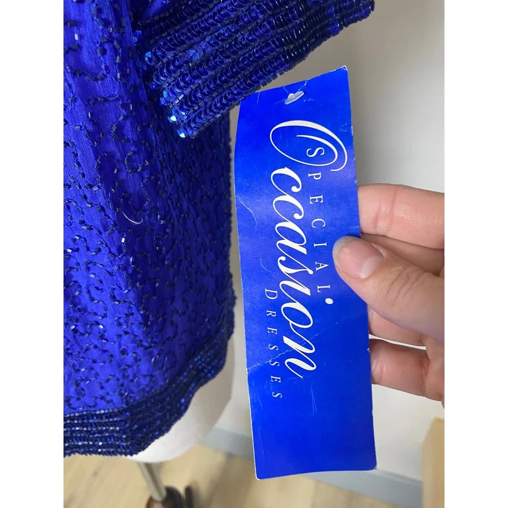 Vintage Special Occasion Royal Blue Beaded Sequin Evening Bolero Jacket NWT 90s